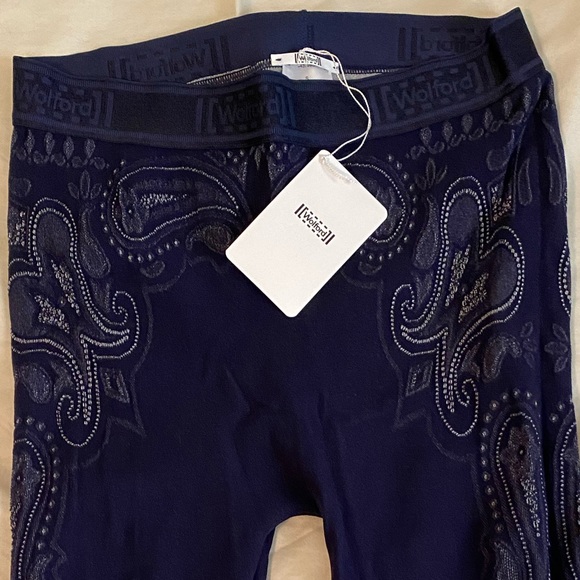 Wolford Pants - WOLFORD OM PAISLEY LACE LEGGINGS NAVY BLUE